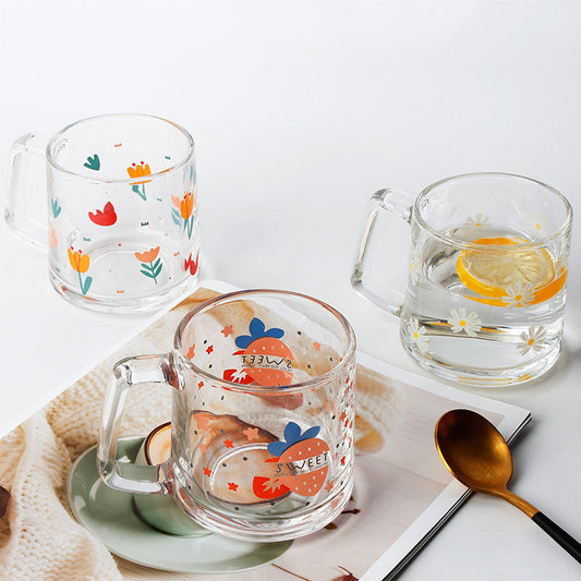 Set Of Four Modern Printed Glass Mugs