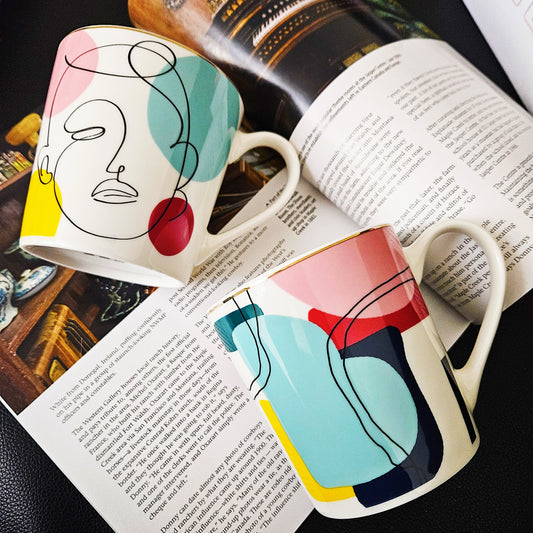 Set Of Four Ceramic Coffee Mugs Face Theme