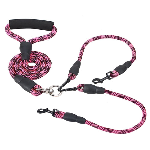 No Tangle Double Dog Leash Rose Red