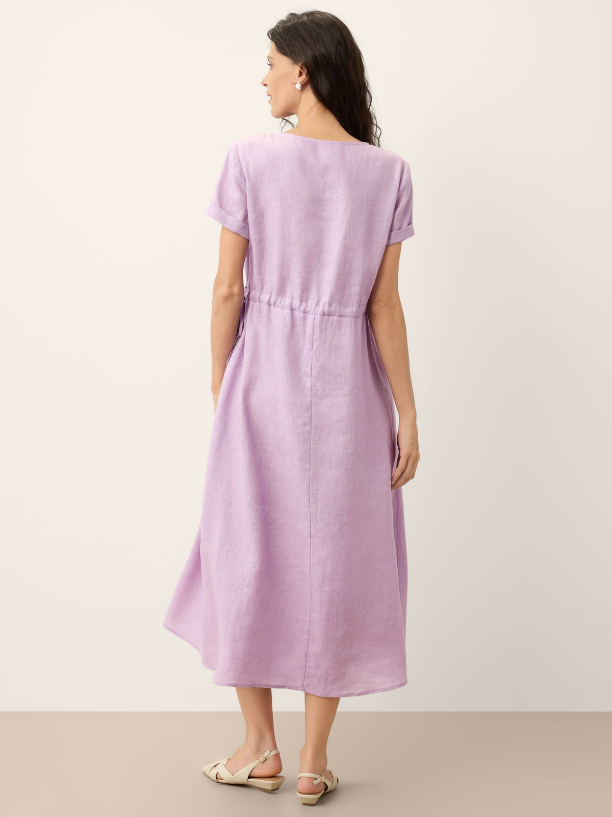 100% Linen Drawstring Waist Button Detail Maxi Dress SENNA