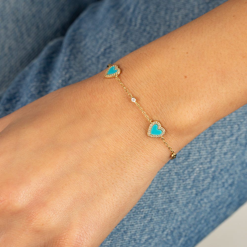 Pavé Multi Heart Stone Bracelet by By Adina Eden