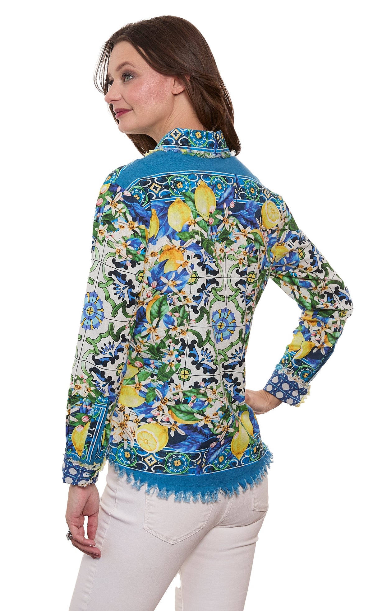 Cape Cod Top Lemons Print On Cotton Linen
