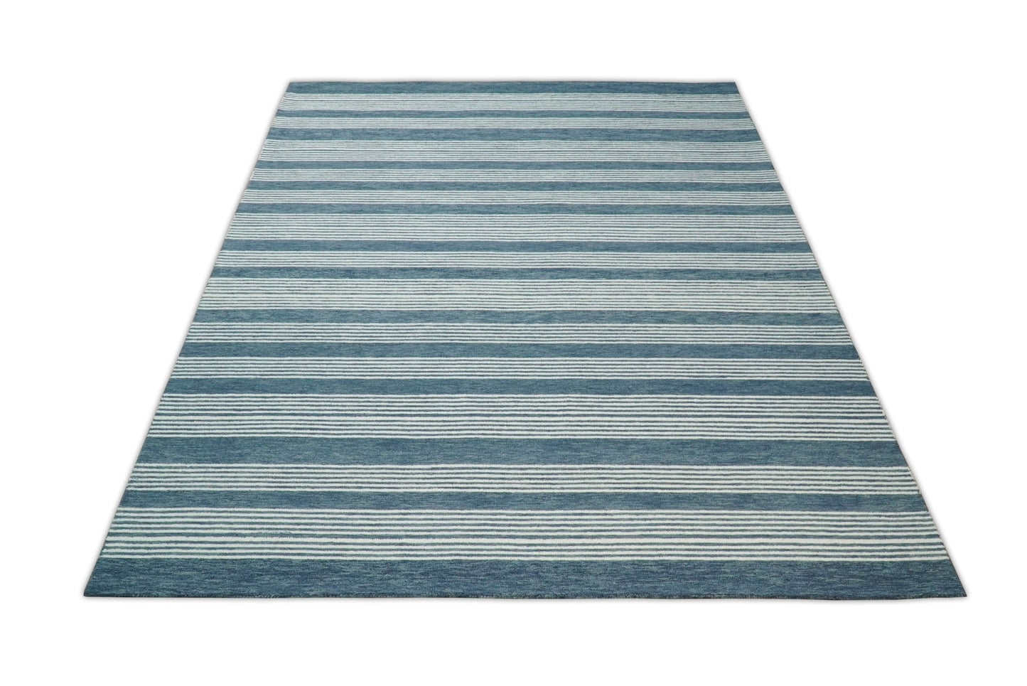 Blue Modern Stripes Pattern Hand Tufted Wool Area Rug