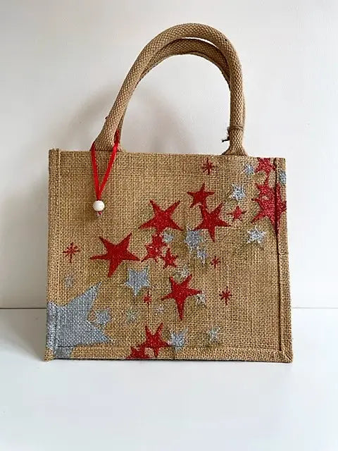 Hand Painted Star Rain Burlap Bag