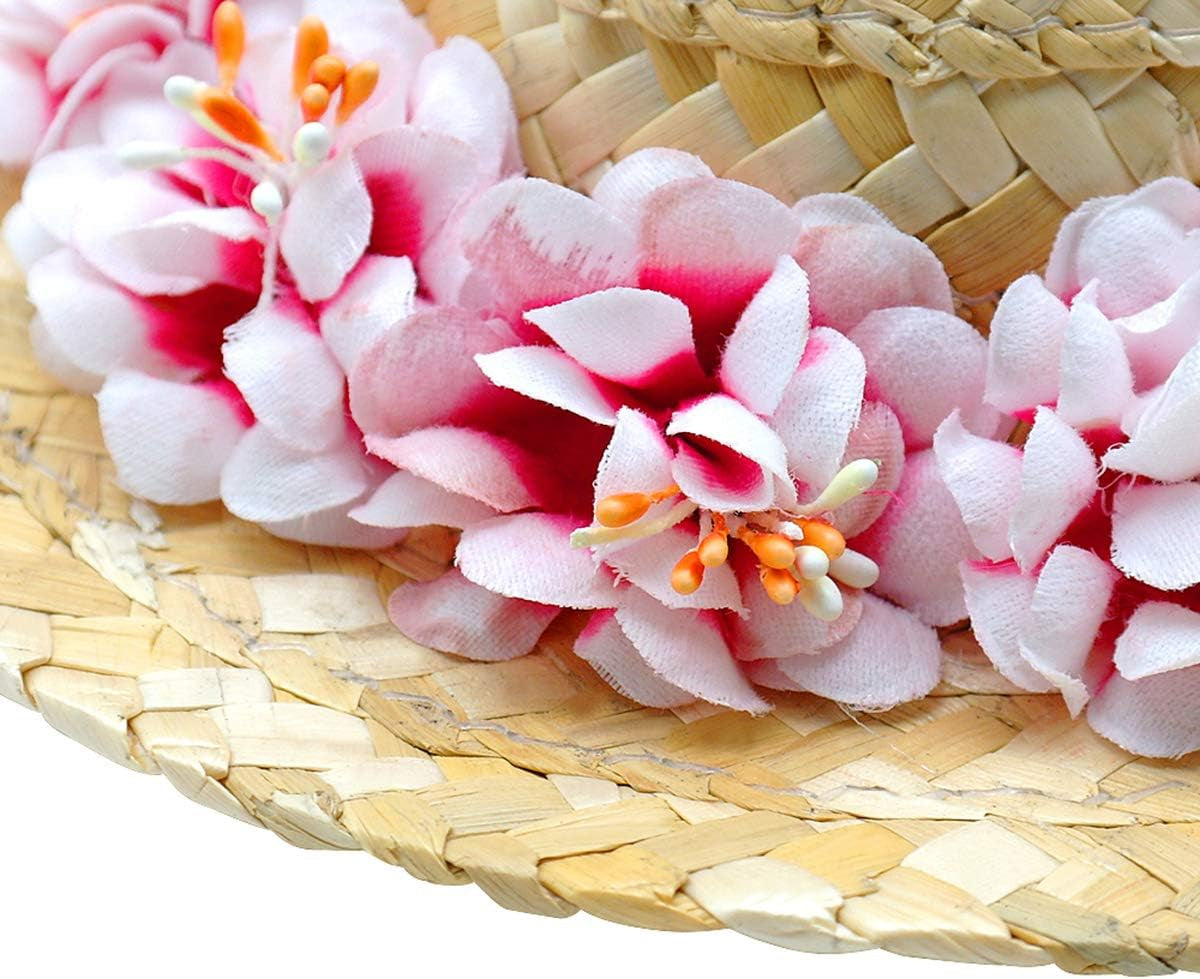 Dog Straw Hats with Floral-Pet Sombrero Adjustable Hawaii Garden Sun Bucket Cap for Small Dogs Puppy Cats-Size L