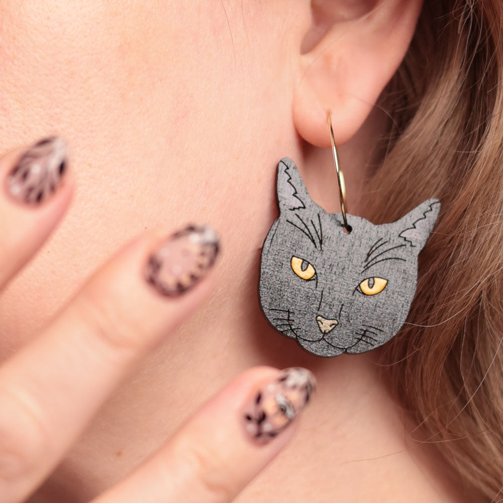 Black Cat Hoop Earrings – Cute & Spooky Statement Jewelry