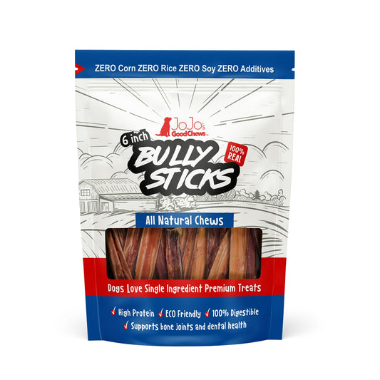 All-Natural Beef Bully Stick Dog Treats 6" Standard 4 Pack