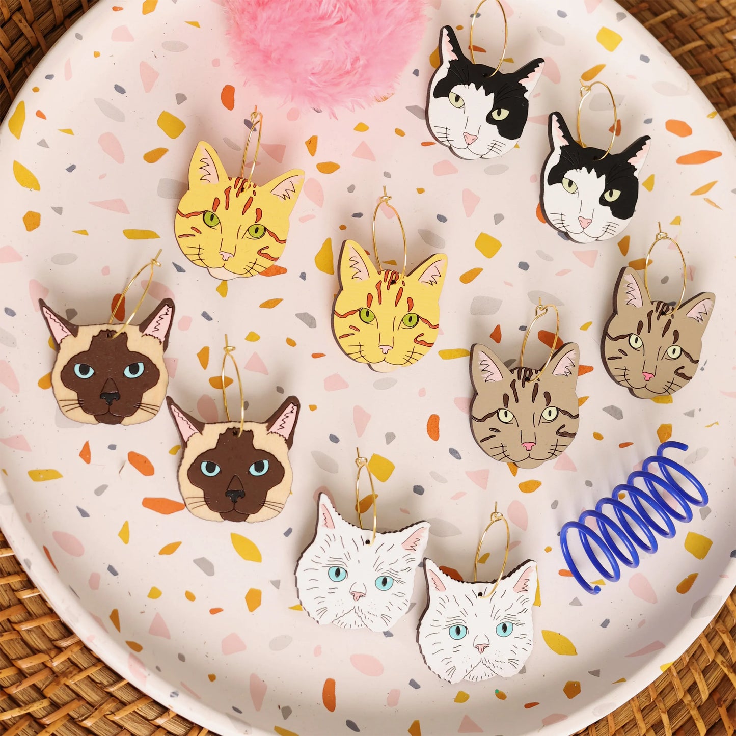 Black & White Cat Hoop Earrings – Stylish & Playful Statement Jewelry