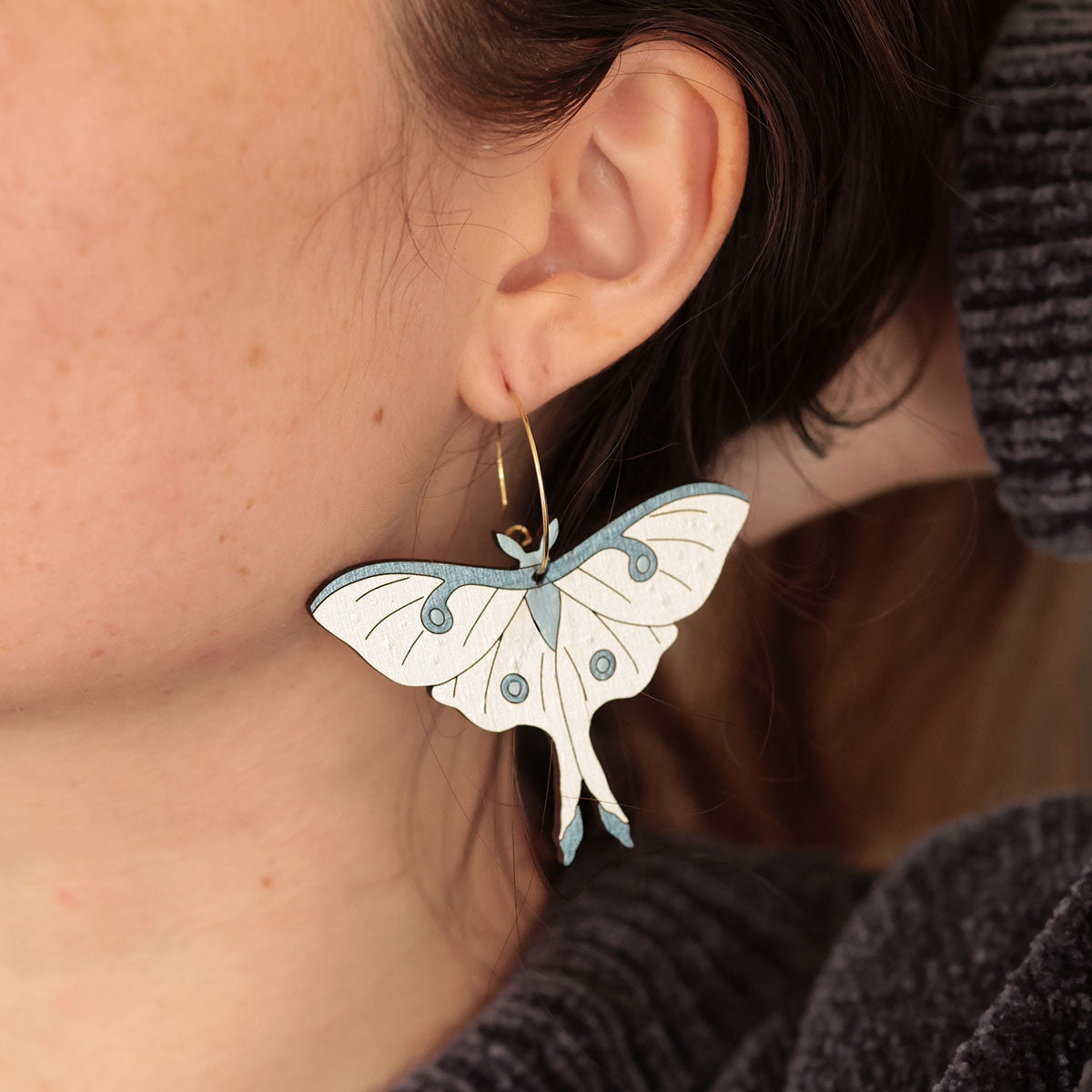 Arctic Moth Hoop Earrings – Whimsical & Winter-Inspired Jewelry