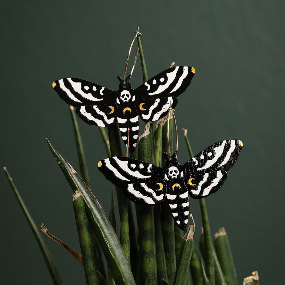 Death Moth Hoop Earrings – Gothic & Bold Statement Jewelry