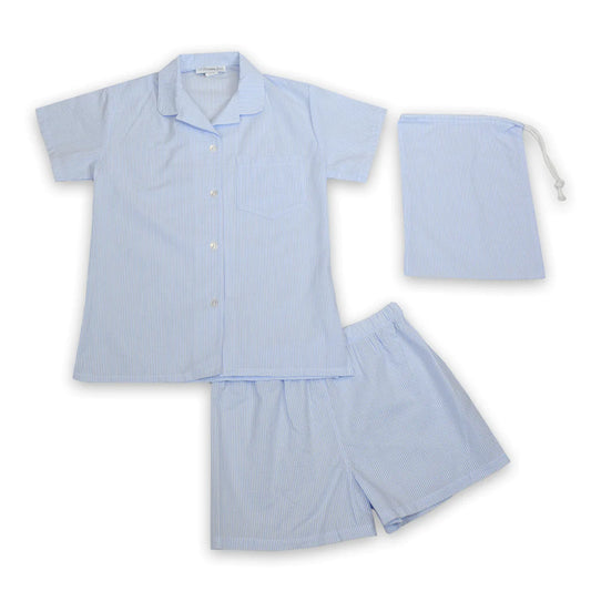 Blue Seersucker Short Pajama Set