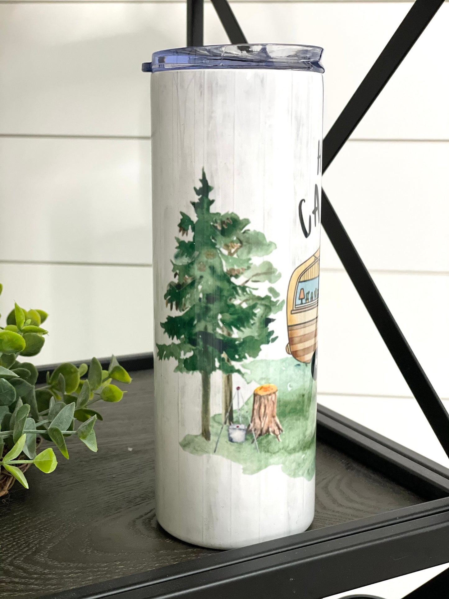 Happy Camper 20oz Skinny Tumbler – Insulated Drinkware for Outdoor Lovers