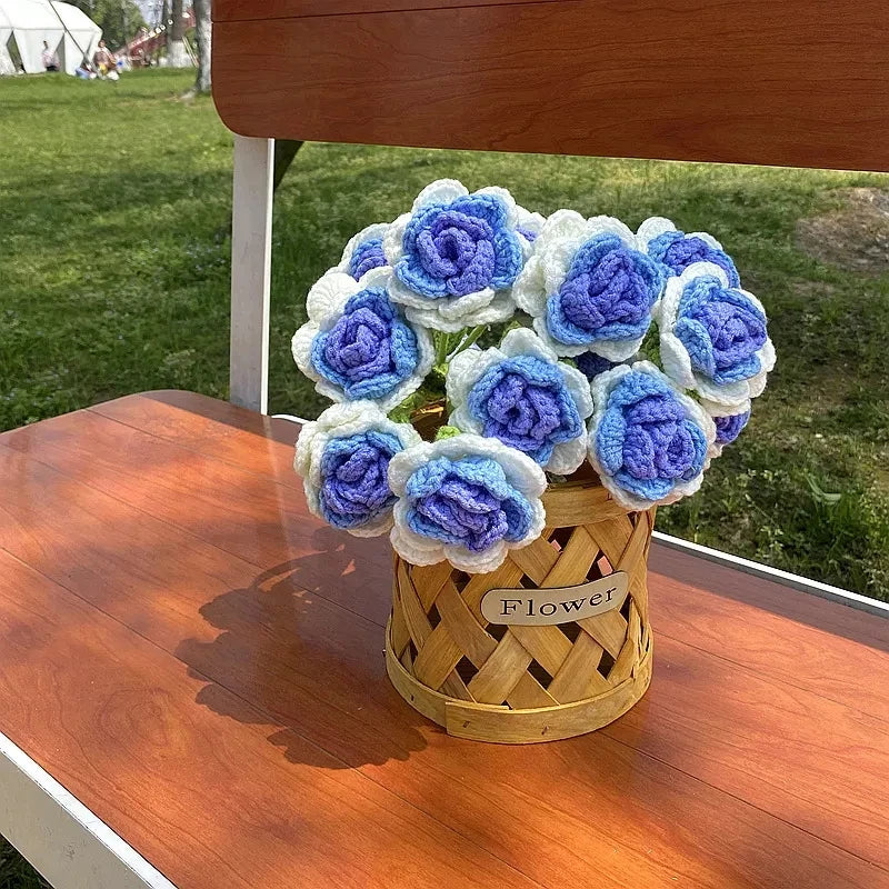 Hand-Woven Knitted Flower Bouquet – Charming Valentine’s Day Gift