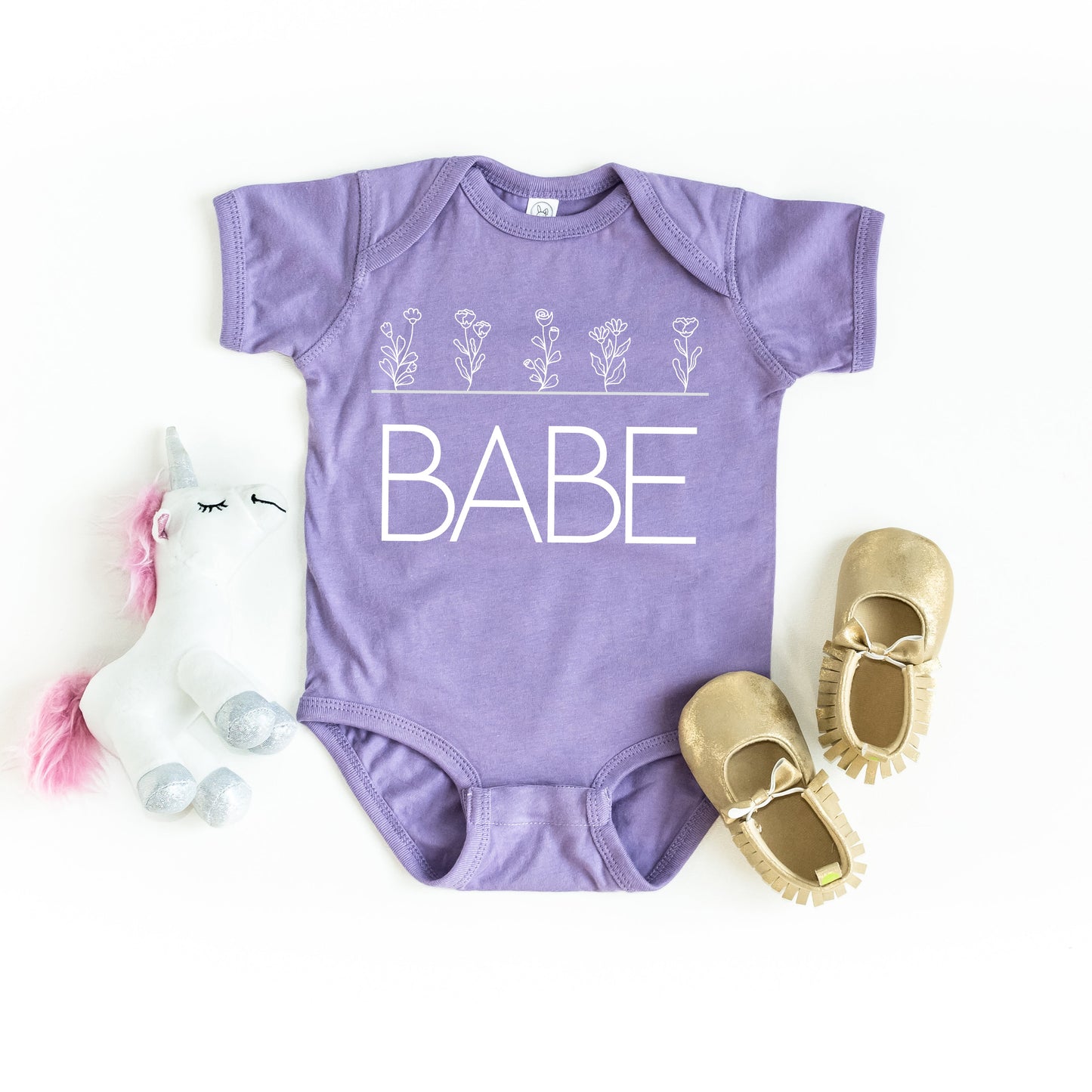 Babe Flowers | Baby Graphic Short Sleeve Onesie by The Juniper Shop