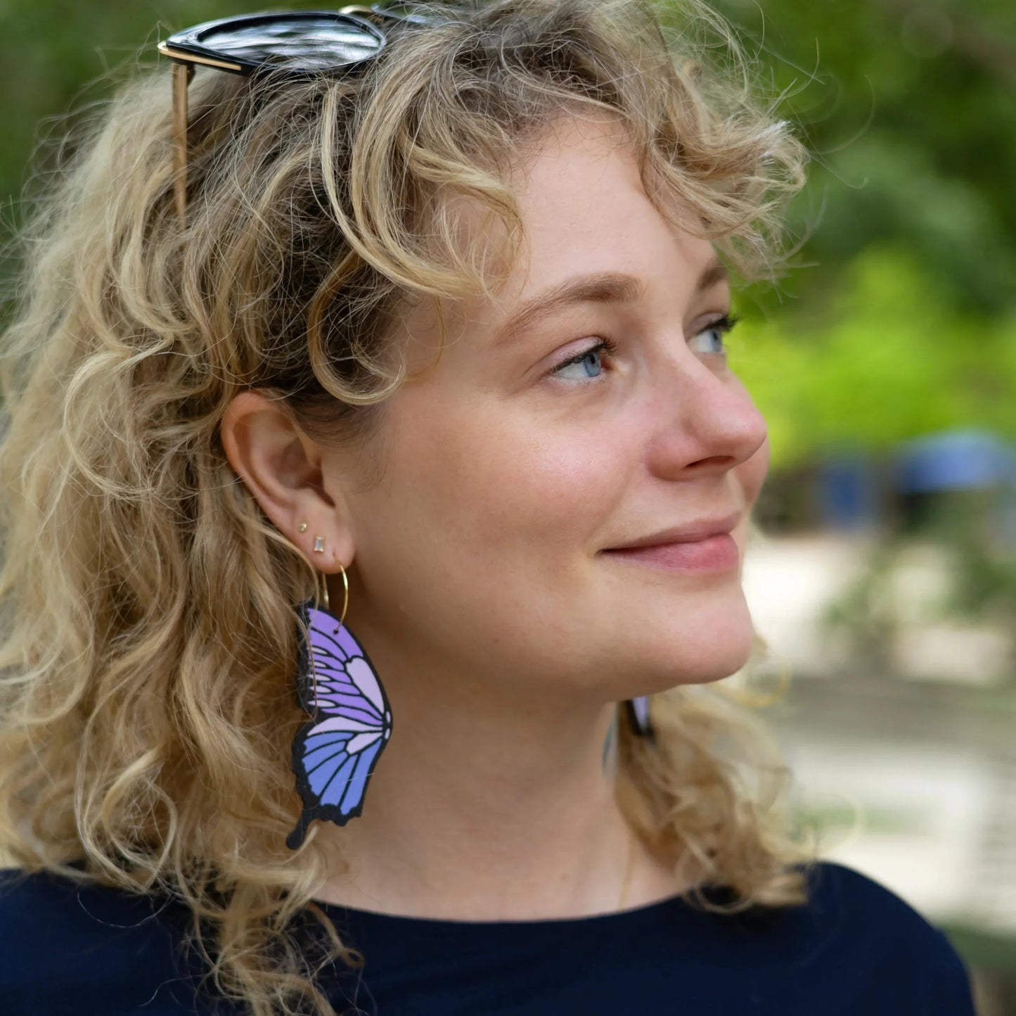 Lavender Butterfly Hoop Earrings – Delicate & Whimsical Statement Jewelry