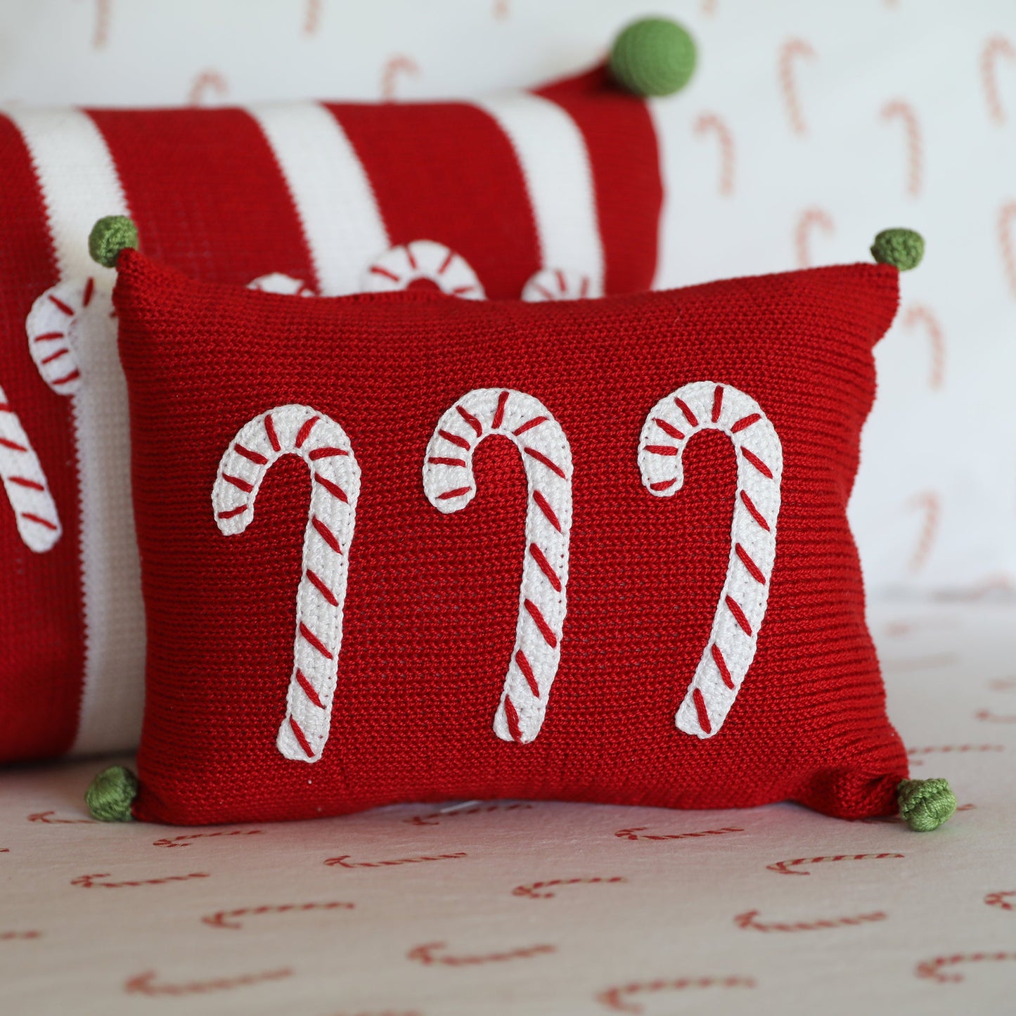 Red Candy Cane Mini Decorative Pillow – Festive Holiday Accent Cushion