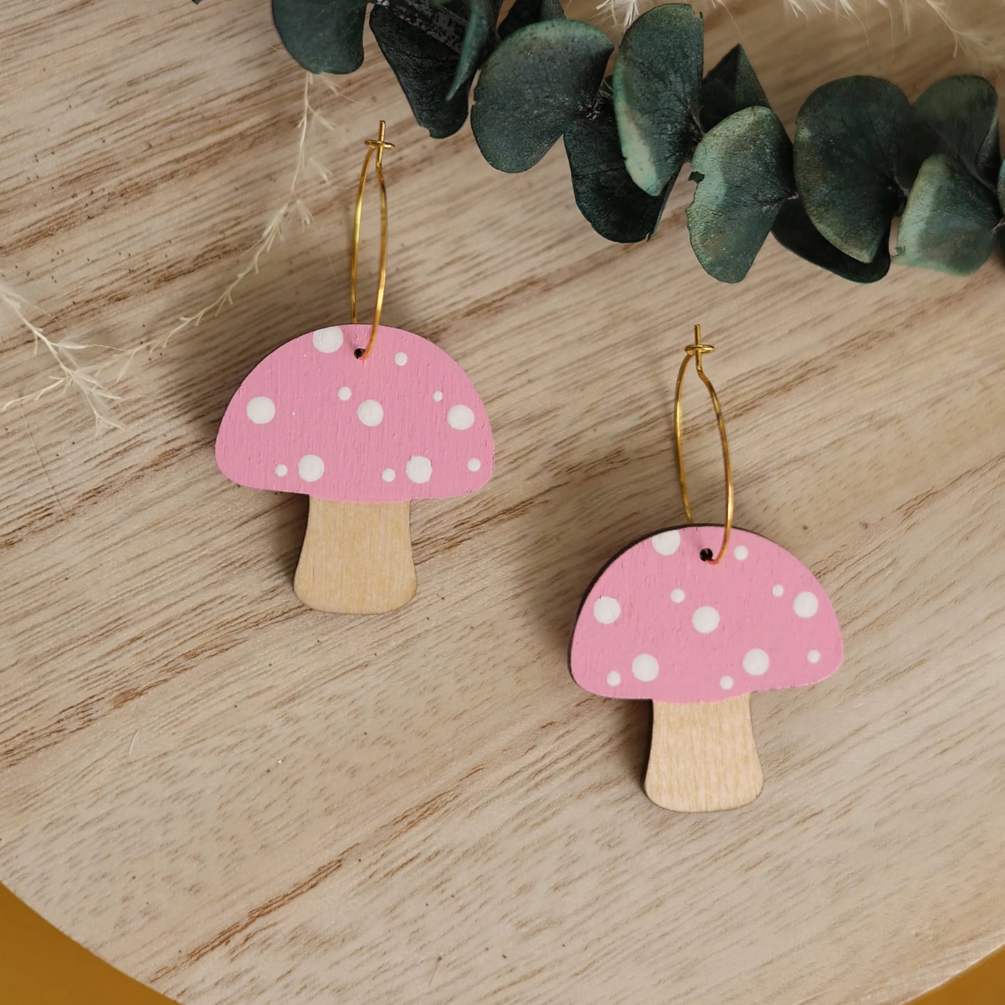 Pink Mushroom Hoop Earrings – Cute & Whimsical Statement Jewelry
