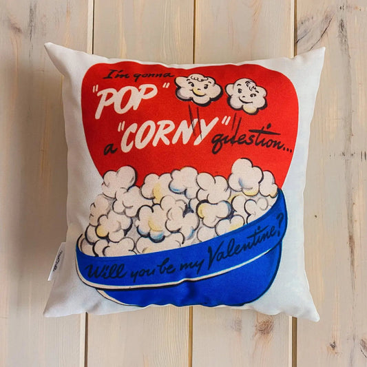 Pop a Corny Question Vintage Valentines Throw Pillow