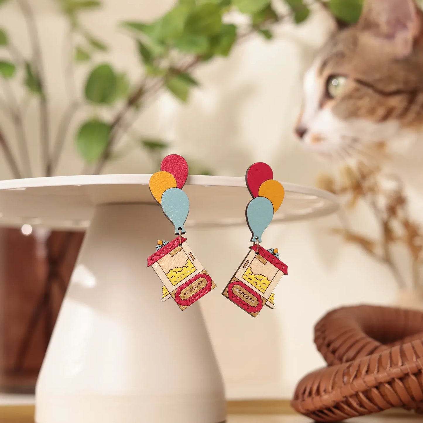 Popcorn Machine Dangle Earrings – Fun & Whimsical Statement Jewelry