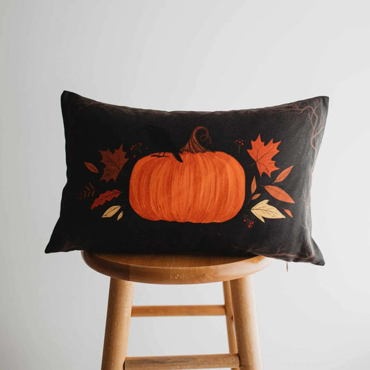Primitive Dark Fall Pumpkin Lumbar Throw Pillow