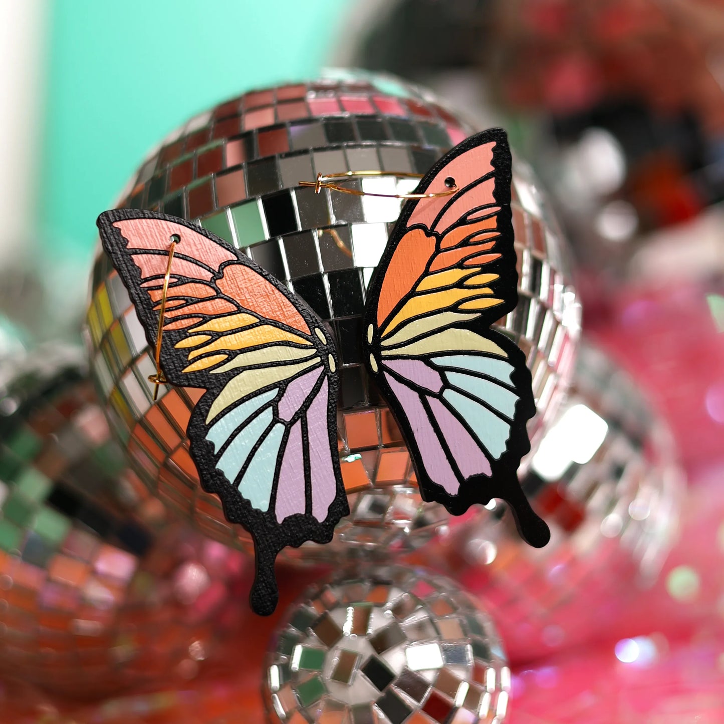 Pastel Rainbow Butterfly Hoop Earrings – Colorful & Whimsical Jewelry