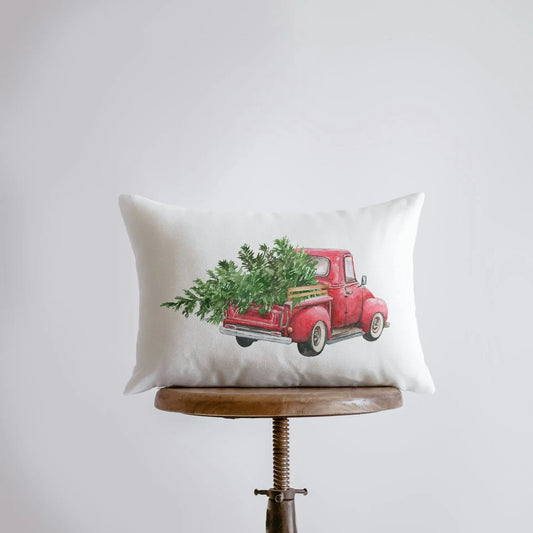 Red Christmas Truck Driving Away Throw Pillow