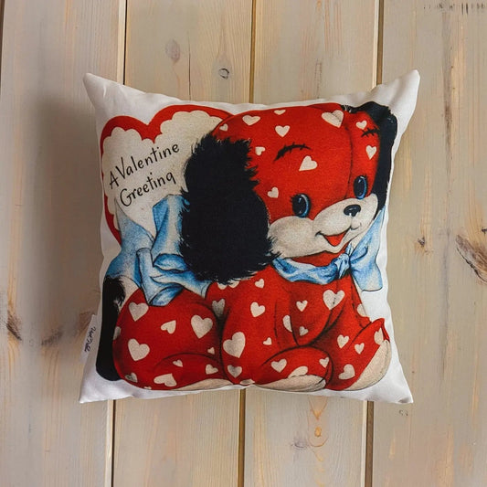 Red Heart Dog Vintage Valentines Throw Pillow