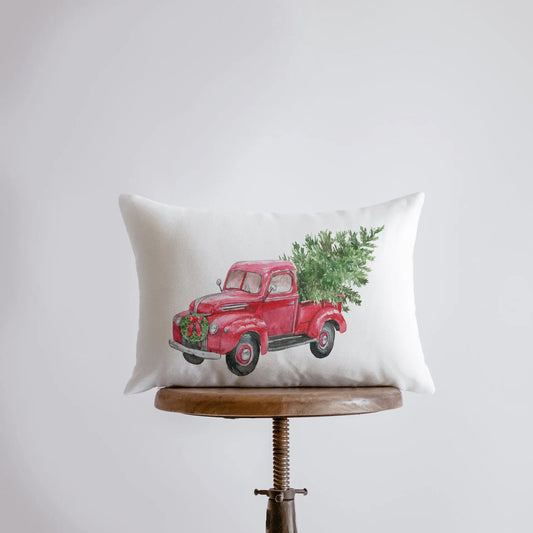 Red Truck with Christmas Tree Throw Pillow