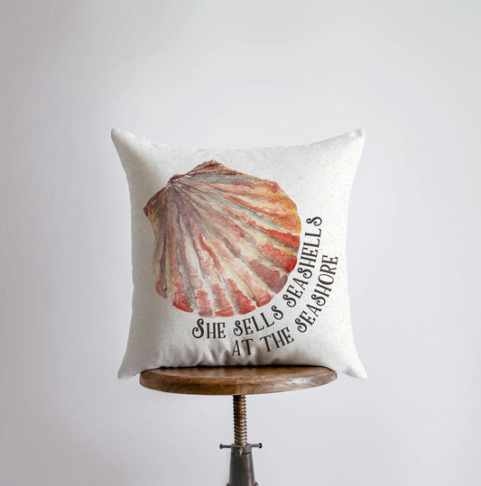 She Sells Sea Shells at the Sea Shore Throw Pillow