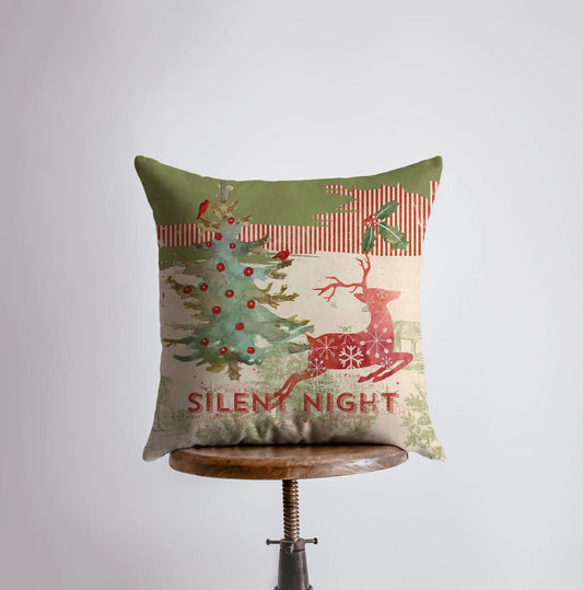 Silent Night Red Reindeer Throw Pillow
