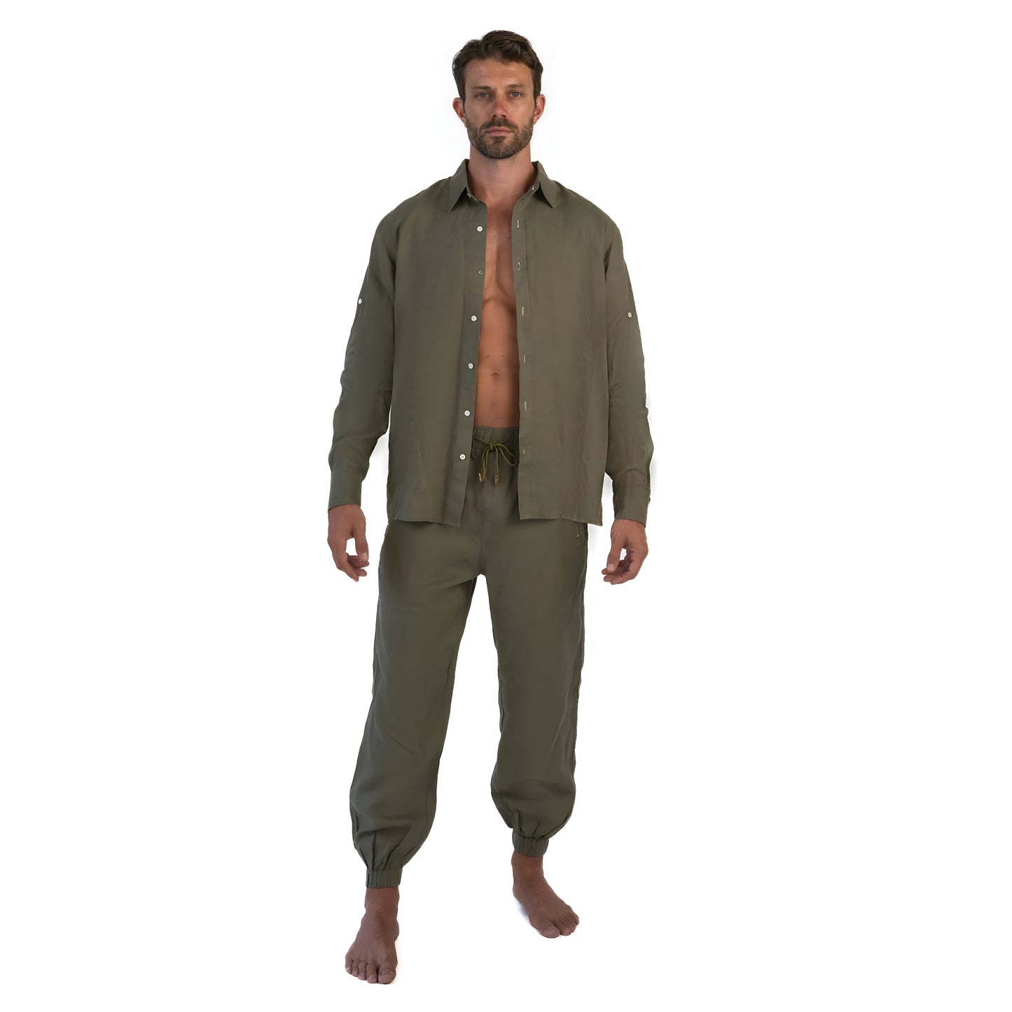 Khaki Green Linen Pants – Lightweight Casual Trousers for Women