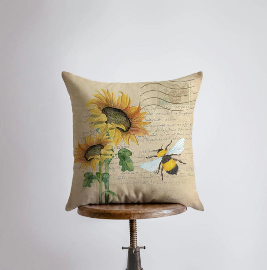 Sunflower Bee Throw Pillow