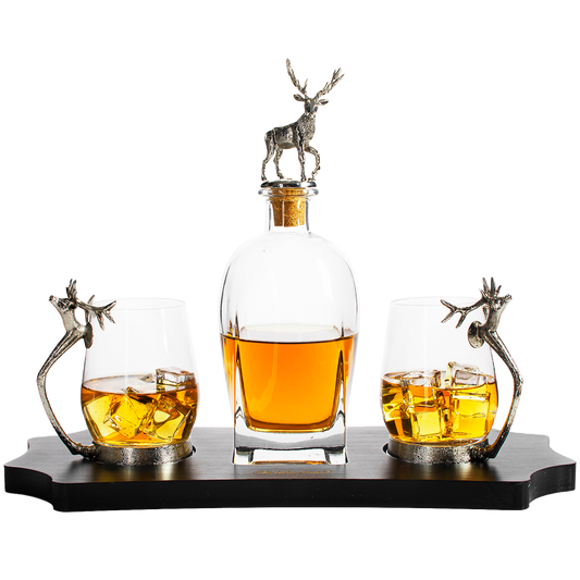 Stag Antler Decanter with 2 Stag Glasses