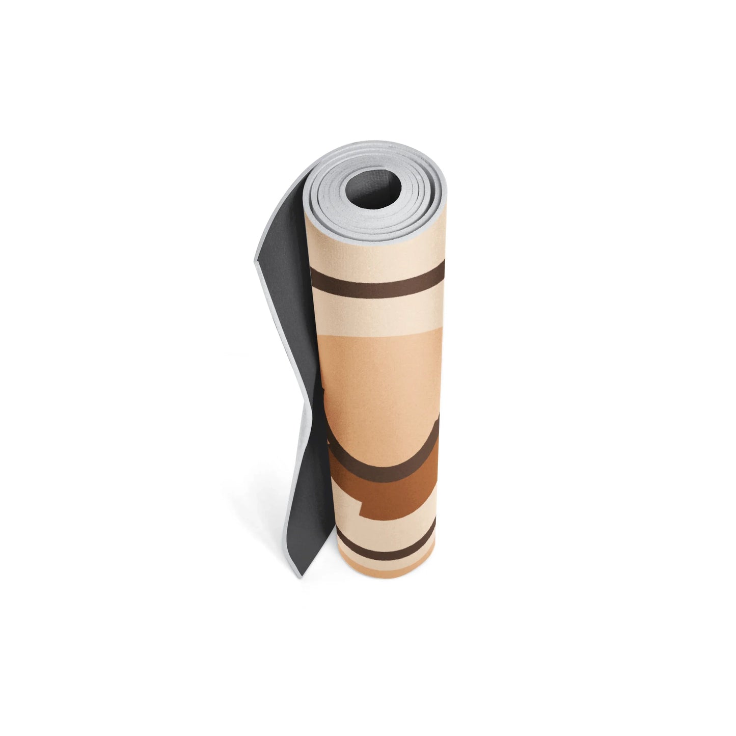 Roll of beige and brown striped fabric on a white background