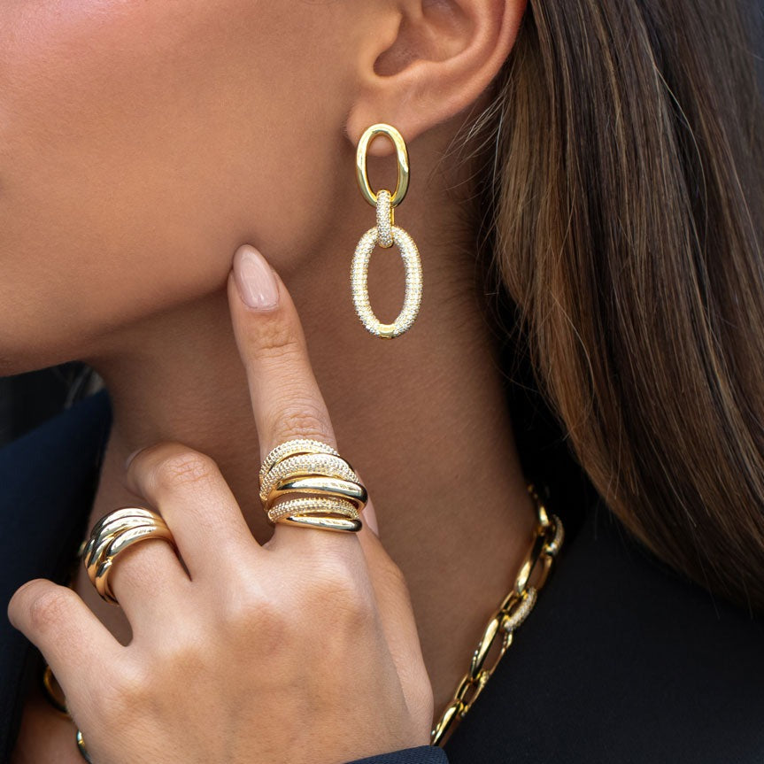 Solid/Pave Open Circle Drop Stud Earring by By Adina Eden