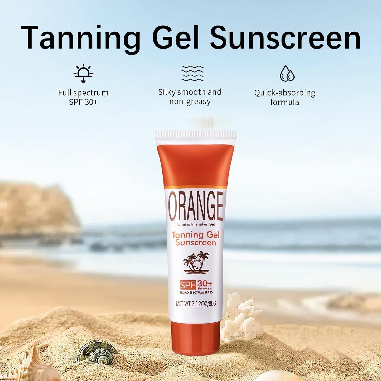 Orange Tanning Gel Sunscreen SPF 30+ - Tanning Intensifier Gel for Sun-Kissed Glow - 3.12 OZ/88G (1PC)
