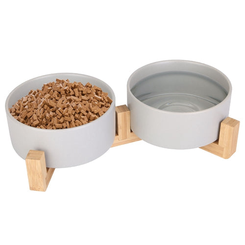 Ceramic Pet Bowls with Wooden Stand