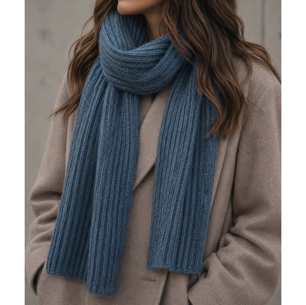 Slate Blue Ribbed Knit Cashmere Scarf