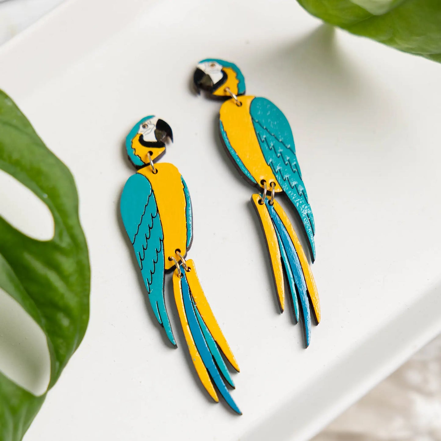 Blue Macaw Stud Dangle Earrings – Vibrant & Tropical Statement Jewelry