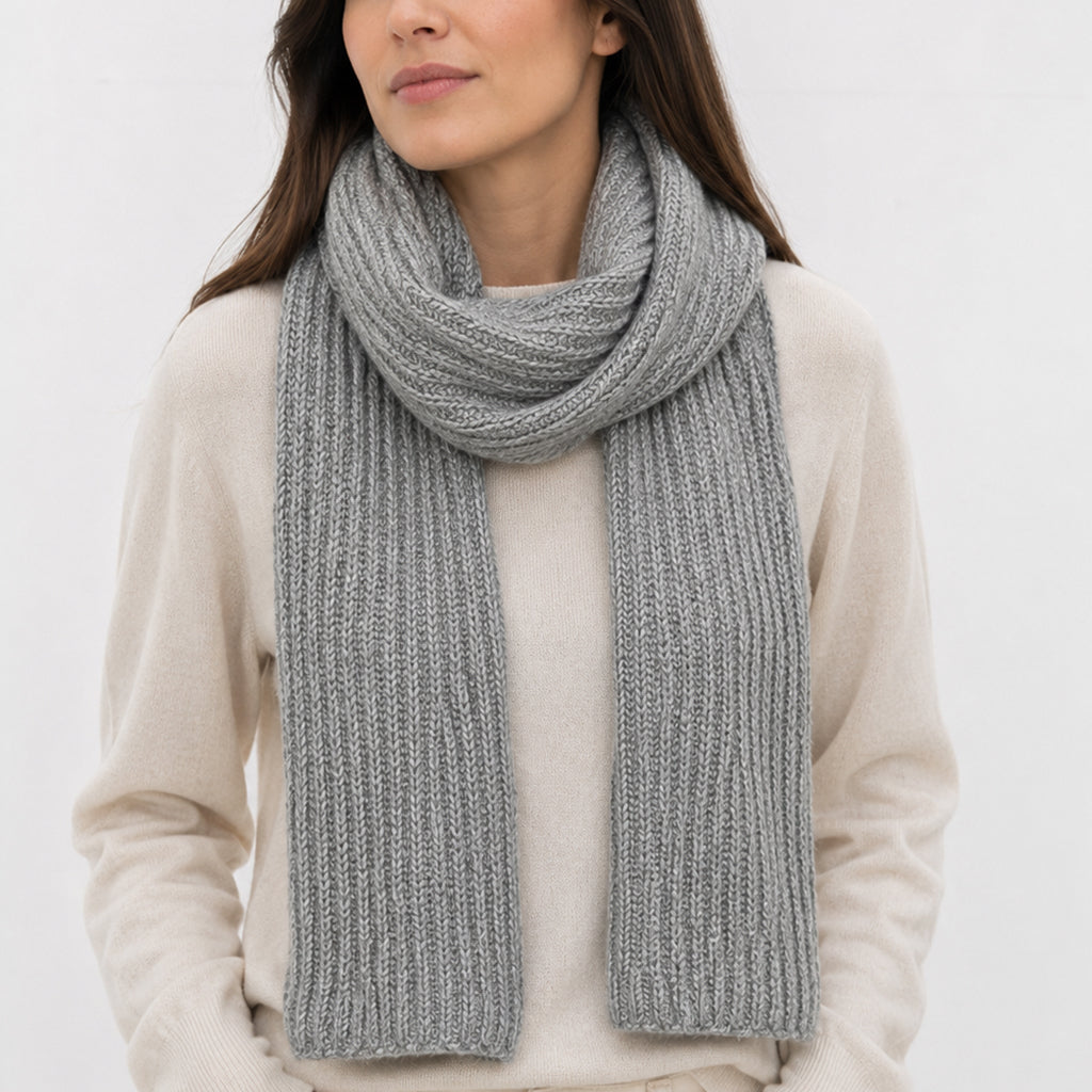 Classic Gray Ribbed Knit Cashmere Scarf