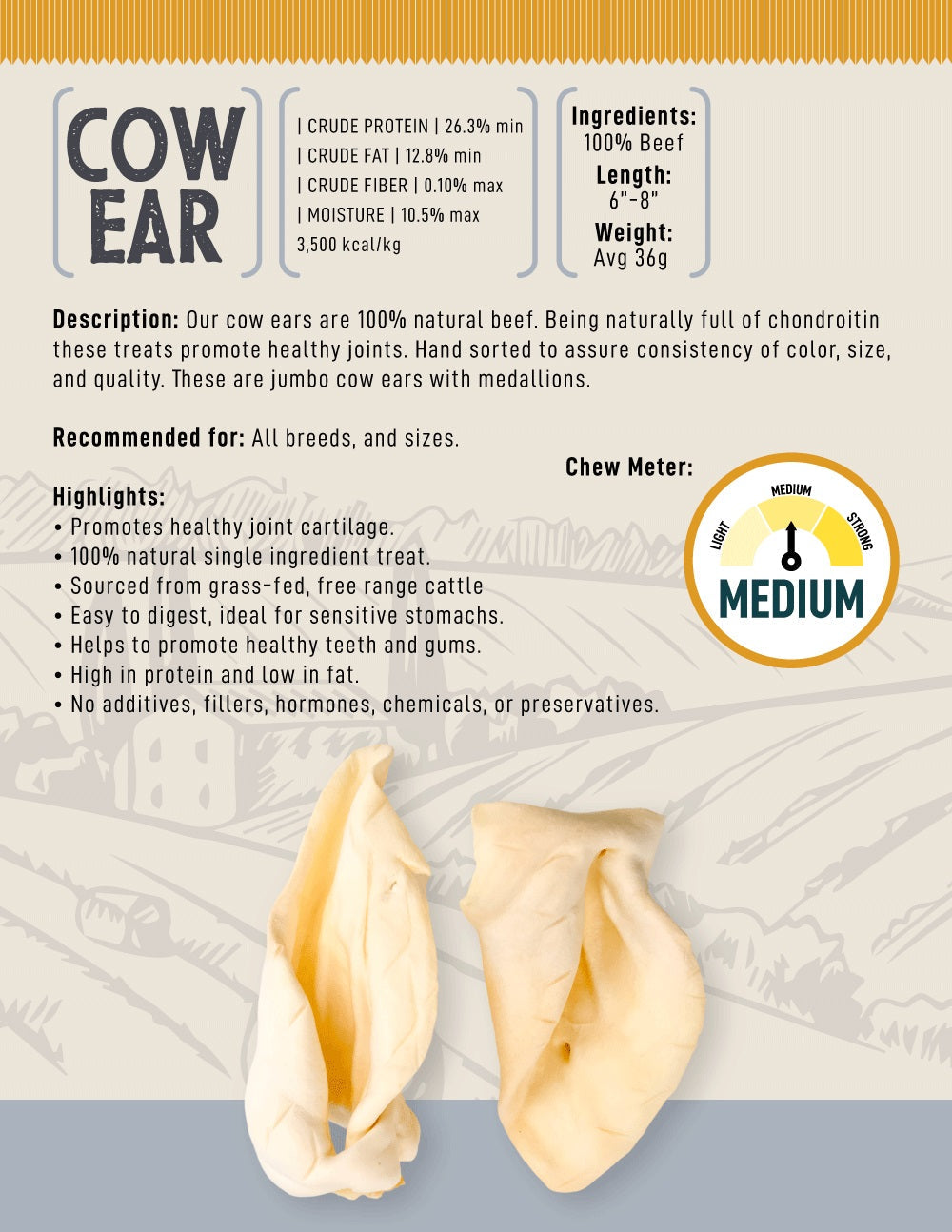 All-Natural Cow Ears Dog Treats 25 Pack