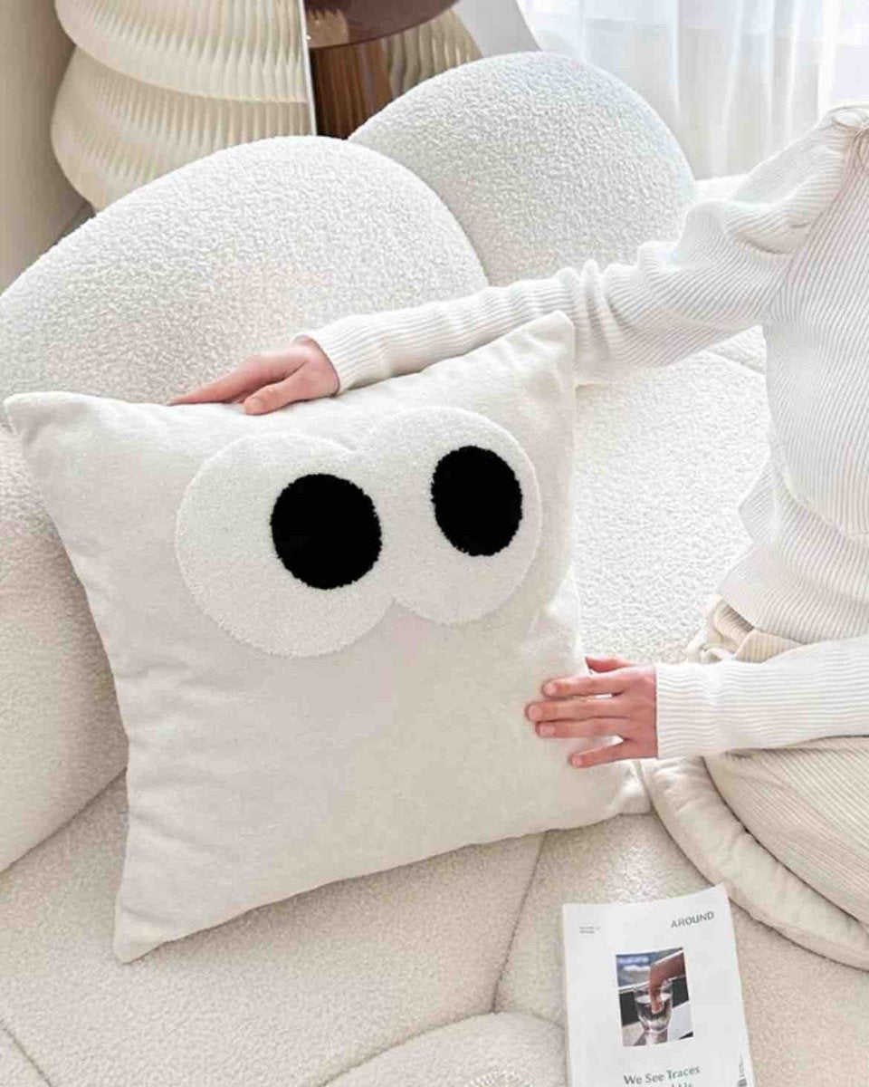 Whimsical Big Eyes Puffy Throw Pillow – Cute Decorative Cushion Cover