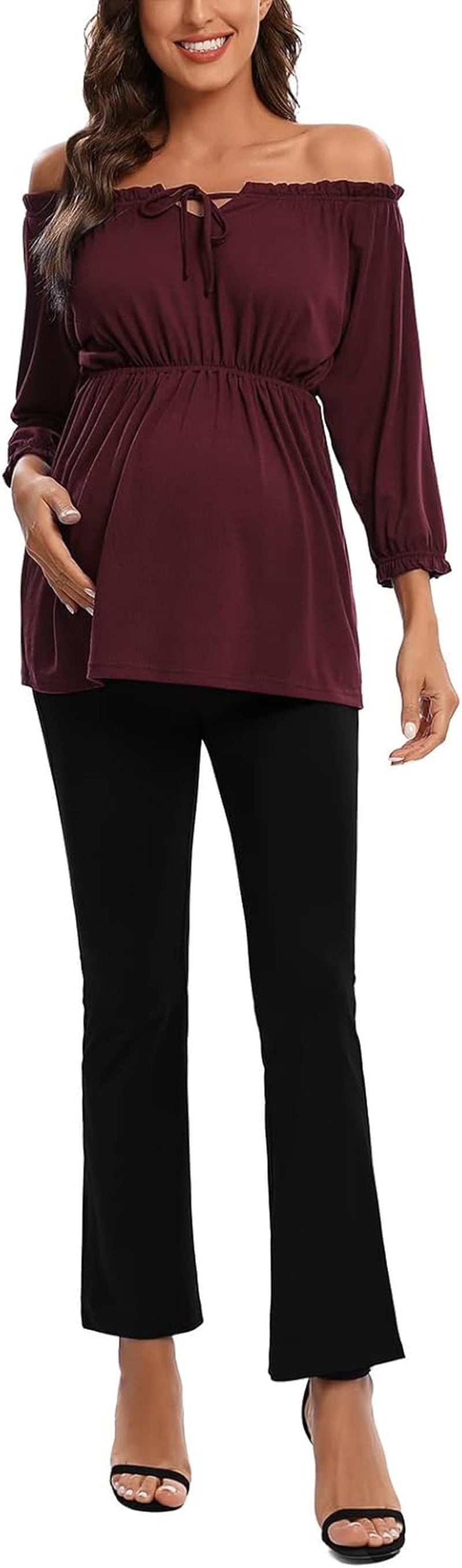 Maternity Pants for Women Bootcut Leg Pregnant Yoga Pants under the Belly for Workout, Office Black