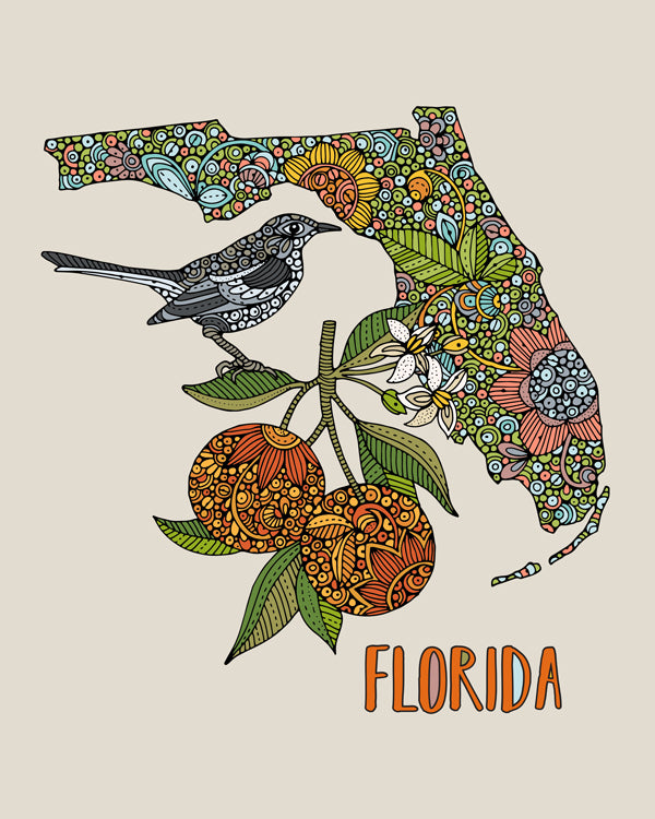 Florida State Map Print – Detailed Coastal Wall Art