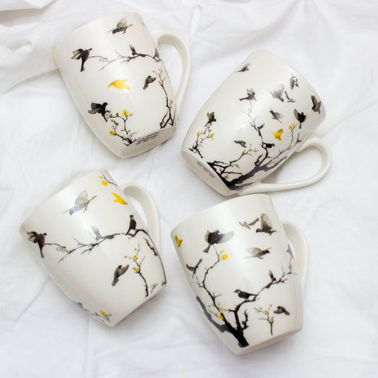Set Of Four April Flock Series Ceramic Mugs