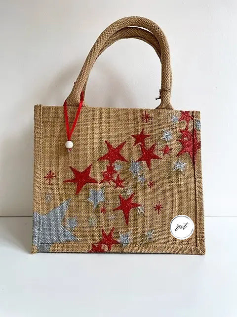 Hand Painted Star Rain Burlap Bag