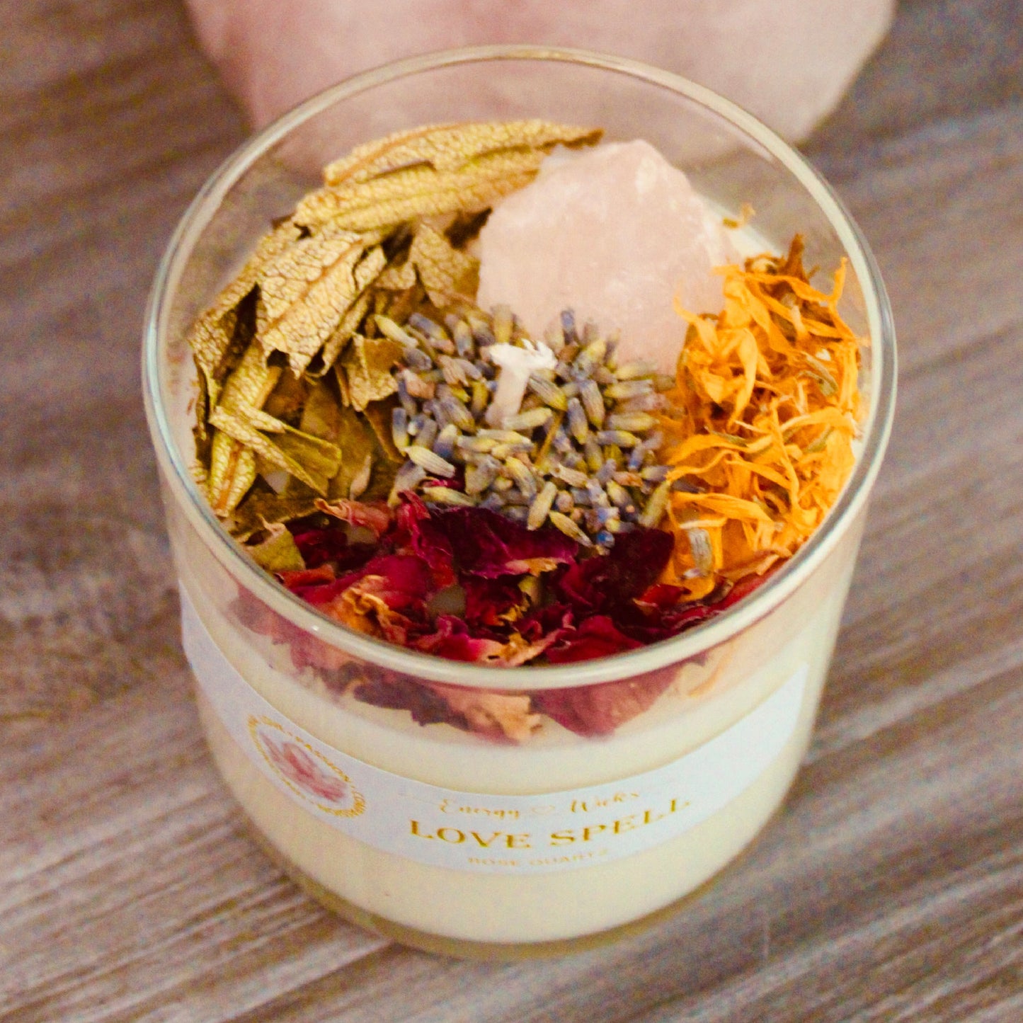 Love Spell Crystal Candle – Attraction & Romance Intention Candle
