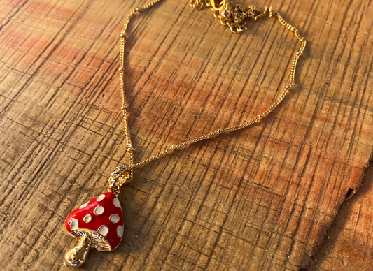 Gold Chain Mushroom Pendant Necklace