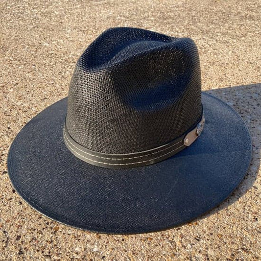 Painted Straw Panama Hat Black