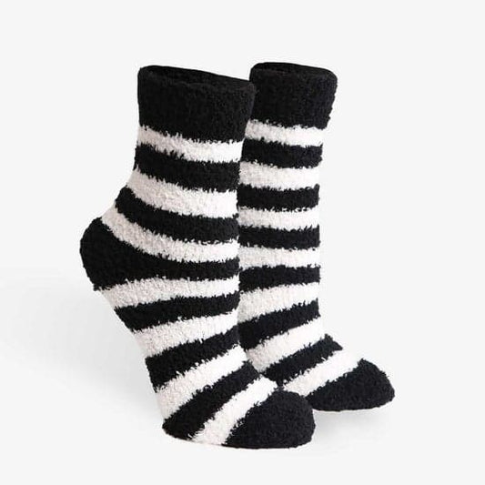 Cozy Black Stripe Fuzzy Socks - 2 pk